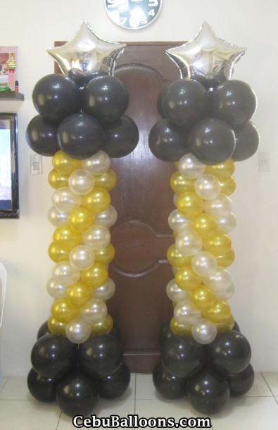 Black, White & Gold with Star Balloon Columns