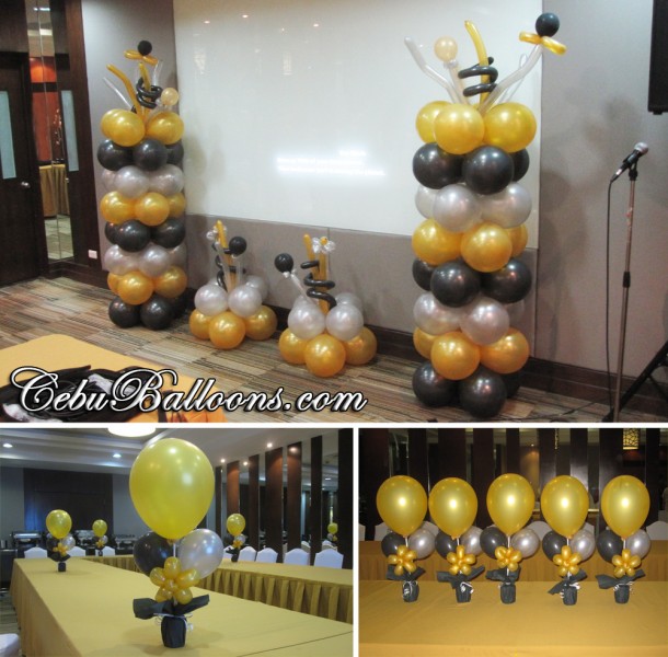 Gold, Black & Silver Balloons for Hallar & Associates Christmas Party at City Sports