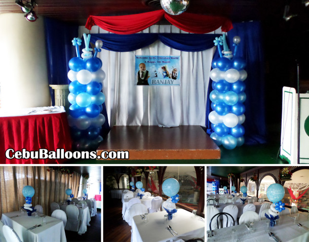 Boy Christening theme Balloon Pillars & Centerpieces at Royal Concourse (Ranjay Manugas)