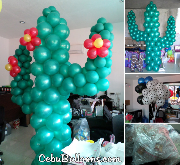 Cactus Balloon Pillars & Personalized Keychains for a Cowboy Party