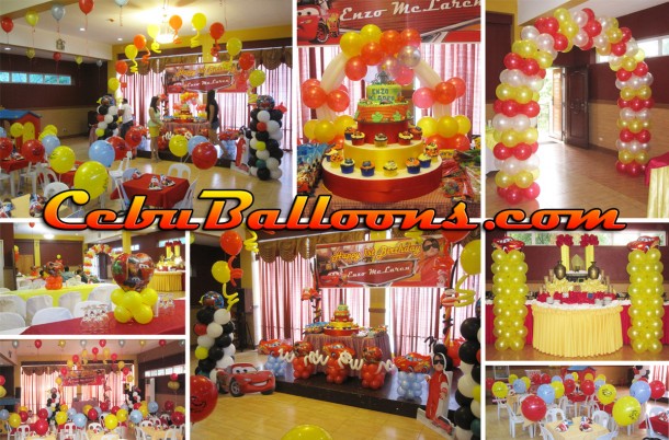 Cars (Lightning McQueen) Balloon Decoration Setup at Hannah's Party Place for Enzo McLaren's 1st Birthday