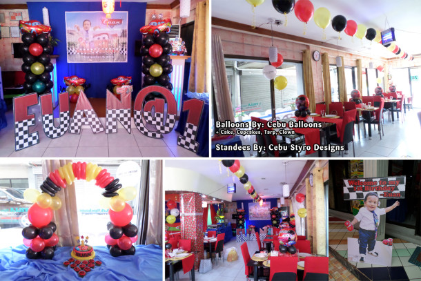 Cars-Theme Balloons & Styro Decors with Cake at Villa Pilipino Restaurant