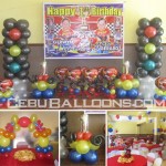 Lightning McQueen Balloon Decoration for Twins Birthday at Hannah’s Party Place