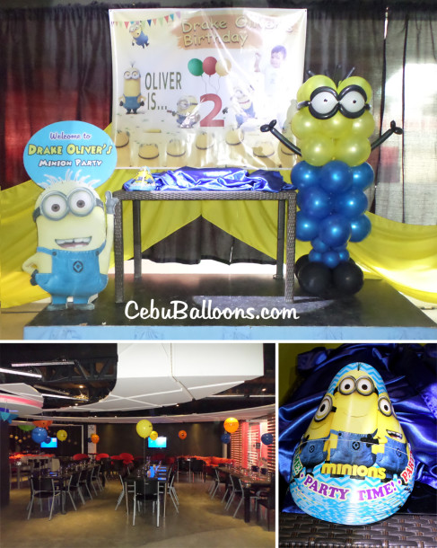 Minions Balloon Decoration with Party Supplies and Clown Host at URL Resto