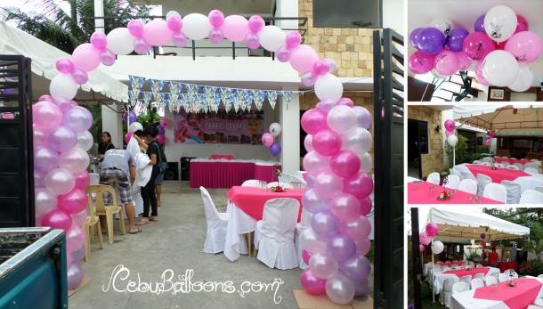 Pink & Purple Balloon Entrance Arch with Flying Balloons at L. Jaime Mandaue City
