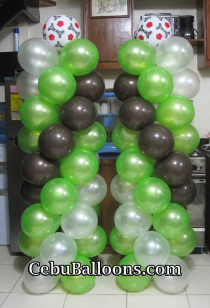 Soccer Theme Balloon Columns (Lime Green, White & Brown)