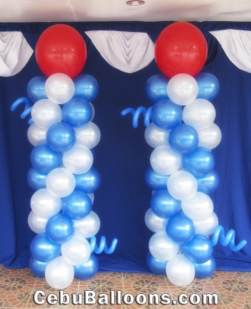 White & Blue Balloon Column with Red Mother Balloon