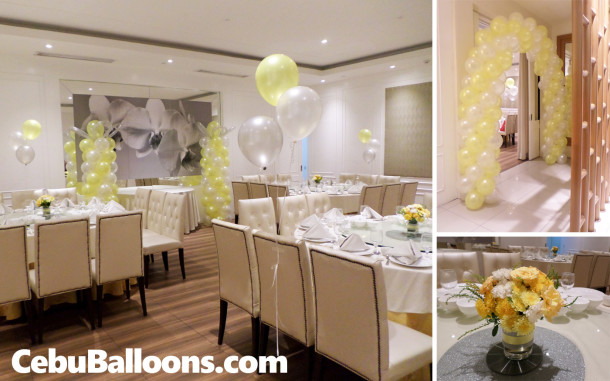 Yellow & White Flowers & Balloons for a Christening Party at Tsay Cheng Restaurant