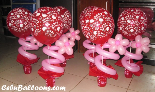 Balloon Centerpieces - Red & Pink