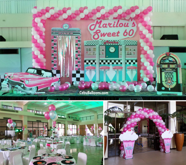 Composite - 1950s Theme Balloon & Styro Decorations for a 60th Birthday Party