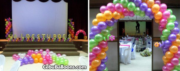 Colorful Hi-5 Balloon Decoration for a 75th Birthday at CAP Theater