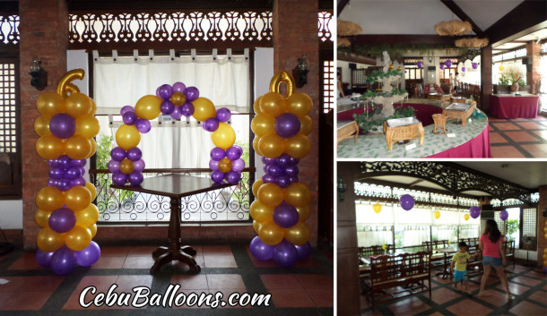 Gold and Purple Balloon Decoration for a 60th Birthday Celebration at Patio Isabel