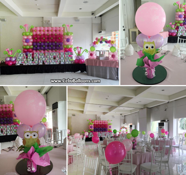Owl Theme Balloon Decorations with Styro Letters at Laguna Garden