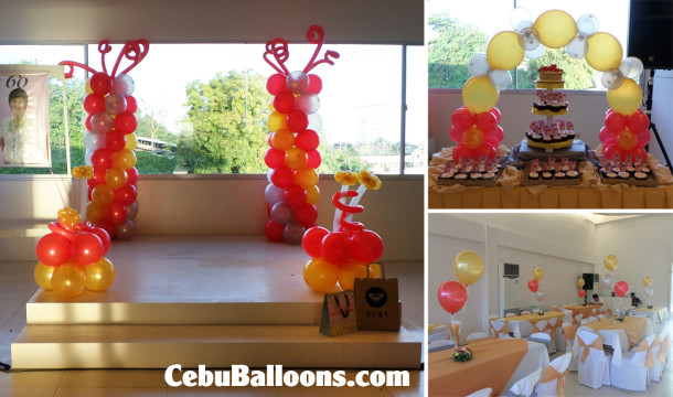 Red, Gold & Silver Balloon Decorations for a 60th Birthday at Paradise Garden Events Pavillion