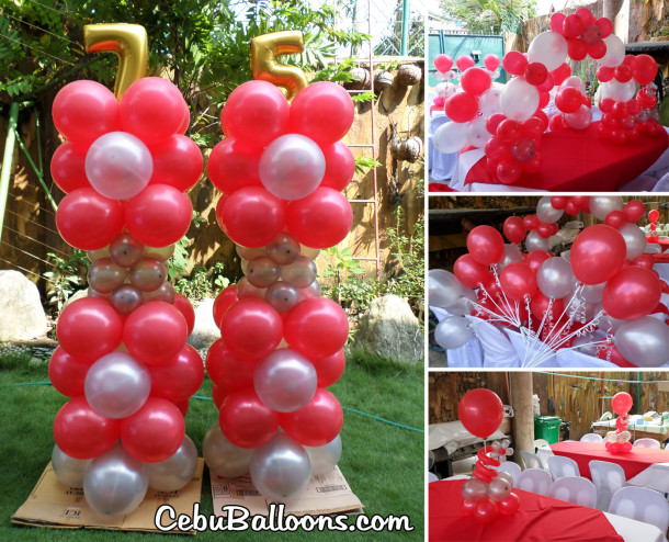 Red & White Balloon Decors for a 75th Birthday at Dona Rosario Village