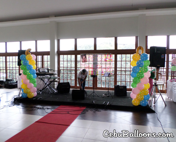 All-dotted Pillars with 60 Foil Balloons at Chateau de Busay for a Retro