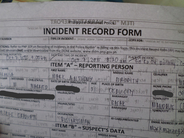 Incident Report Form (Blotter)