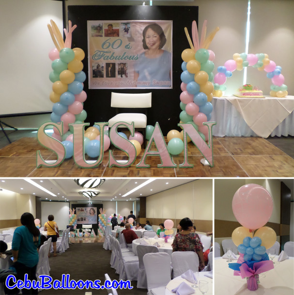 Balloon Decoration with Tarp and Letters Standee for Susan's 60th Birthday at Bayfront Hotel (Bogo 3)