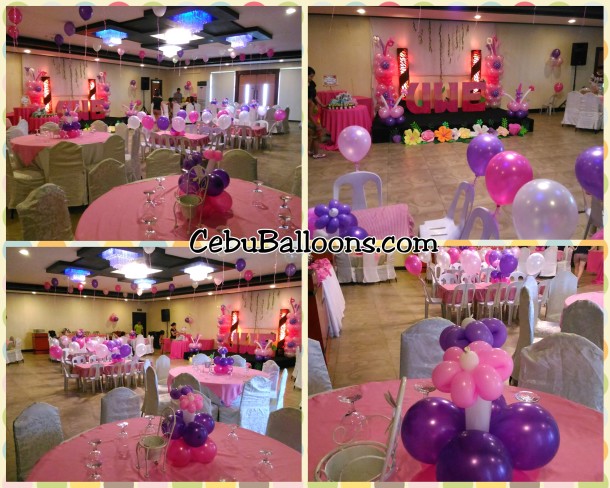 Flower theme Balloon Decors using Pink and Purple