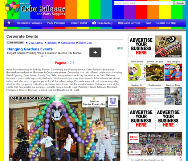 Screenshot of Cebu Balloons Advertising Space