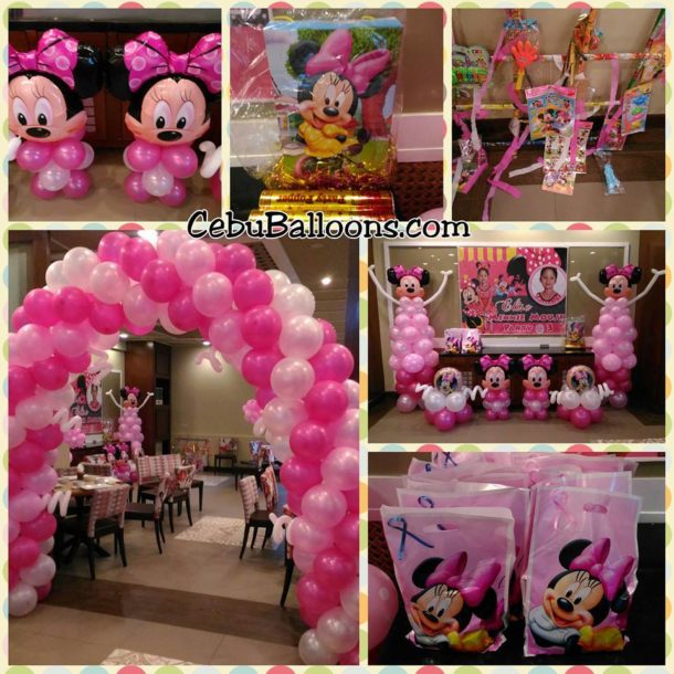 Minnie Mouse Balloon Decorations with Party Supplies at Golden Cowrie