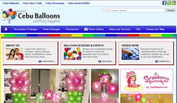 Home Page of Cebu Balloons Website