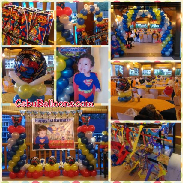 Superman-themed Balloon Setup with Party Supplies at One Oasis