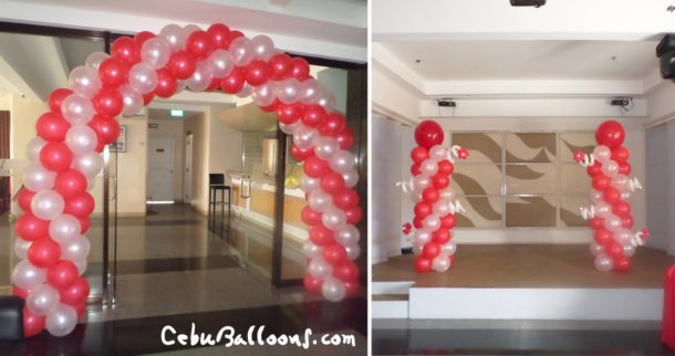 Red and White Balloon Arch and Columns at Aicila Hotel