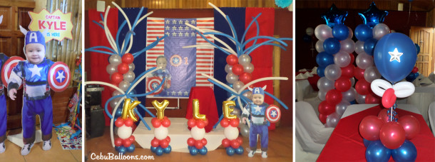 Captain America Balloon Setup with Tarp and Standees at Lola Saling's Restaurant