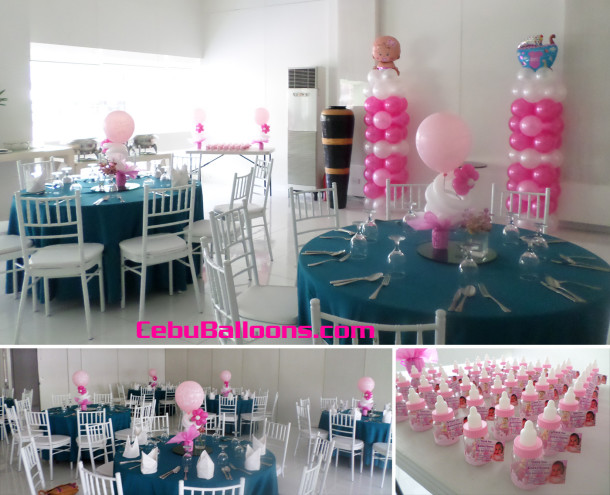 Christening Balloon Pillars with Centerpieces and Giveaways at Laguna Garden Cafe Ayala