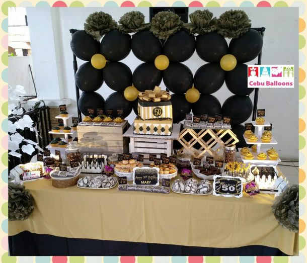 Elegant Black and Gold Themed Dessert Buffet for Mary's 50th Birthday